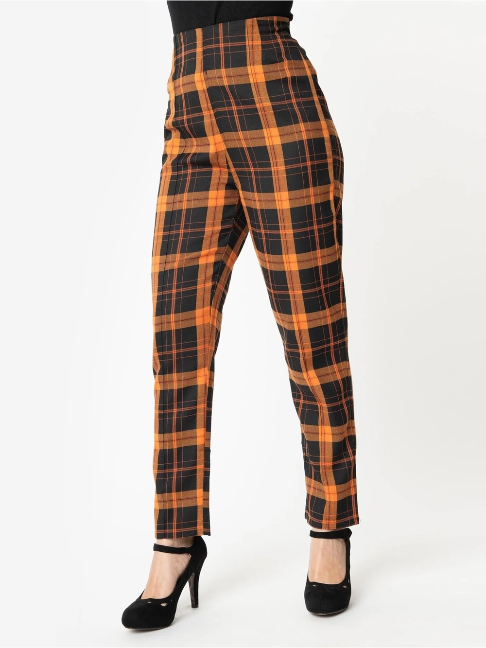 Modcloth Orange & Black Plaid Pants